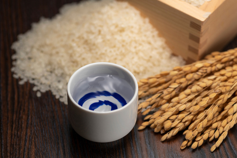 Cold,Sake,With,Rice,And,Ear,Of,Rice,On,The