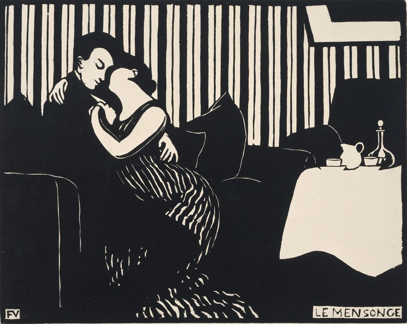 フェリックス・ヴァロットン《嘘（アンティミテI）》1897年木版、紙17.9×22.5cm 三菱一号館美術館
