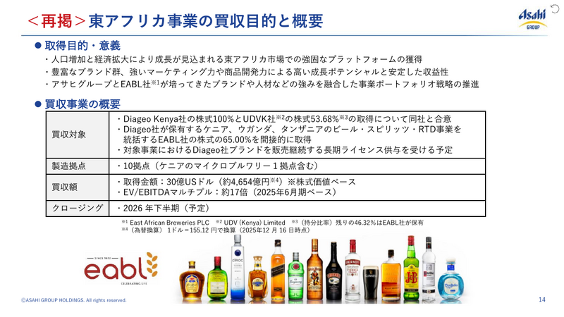 アサヒグループHD 2025年12月期決算、システム障害が響き事業利益7.8%減 2026年は東アフリカ買収効果と日本回復で増益へ