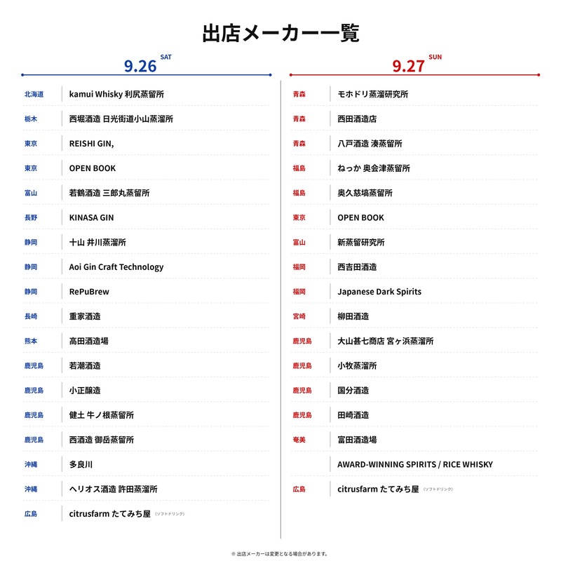 【全国から30以上の蒸留所が集結！】日本の蒸留酒祭「JAPAN SPIRITS FESTIVAL 2026」開催