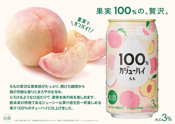 【桃果汁100%！】贅沢な果汁を楽しむチューハイ「100％カジューハイ　もも」新発売 画像