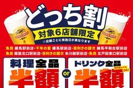 料理かドリンクどちらか全品半額に！「魚民」「目利きの銀次」など6店舗でセール開始 画像