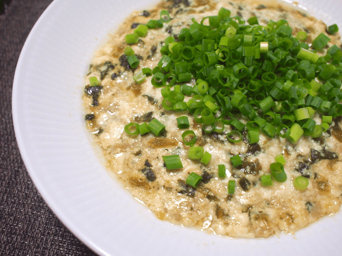 レシピ 混ぜてレンジに入れるだけ ふんわり高菜豆腐 Nomooo ノモー