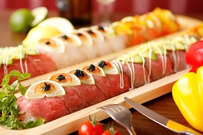 1日5食限定で超お得！『紫音～Sion～ 恵比寿店』で”牛と魚のイタリアンロング寿司”を堪能せよ！ 画像