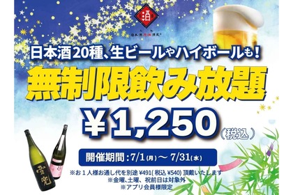 【激安】1250円で時間無制限の飲み放題！？人気居酒屋7月限定のキャンペーンを見逃すな！！ 画像