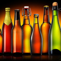 Set of beer bottles isolated on black background