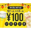 【激安】4/5は生ビール・ハイボールが一杯100円！「横丁の日」企画が全国開催