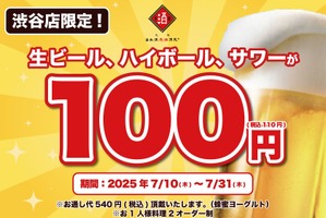 夏の飲み会に朗報！日本酒原価酒蔵 渋谷本店で7月限定「110円」激安ドリンクフェア実施 画像