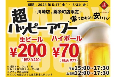 【激安】ビール200円にお茶割り30円だと！？「超ハッピーアワー」が気になる